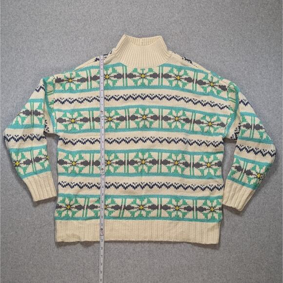 American Eagle Oversized Fair Isle Mock Neck Sweater Green Cream Floral Women S - Picture 6 of 16